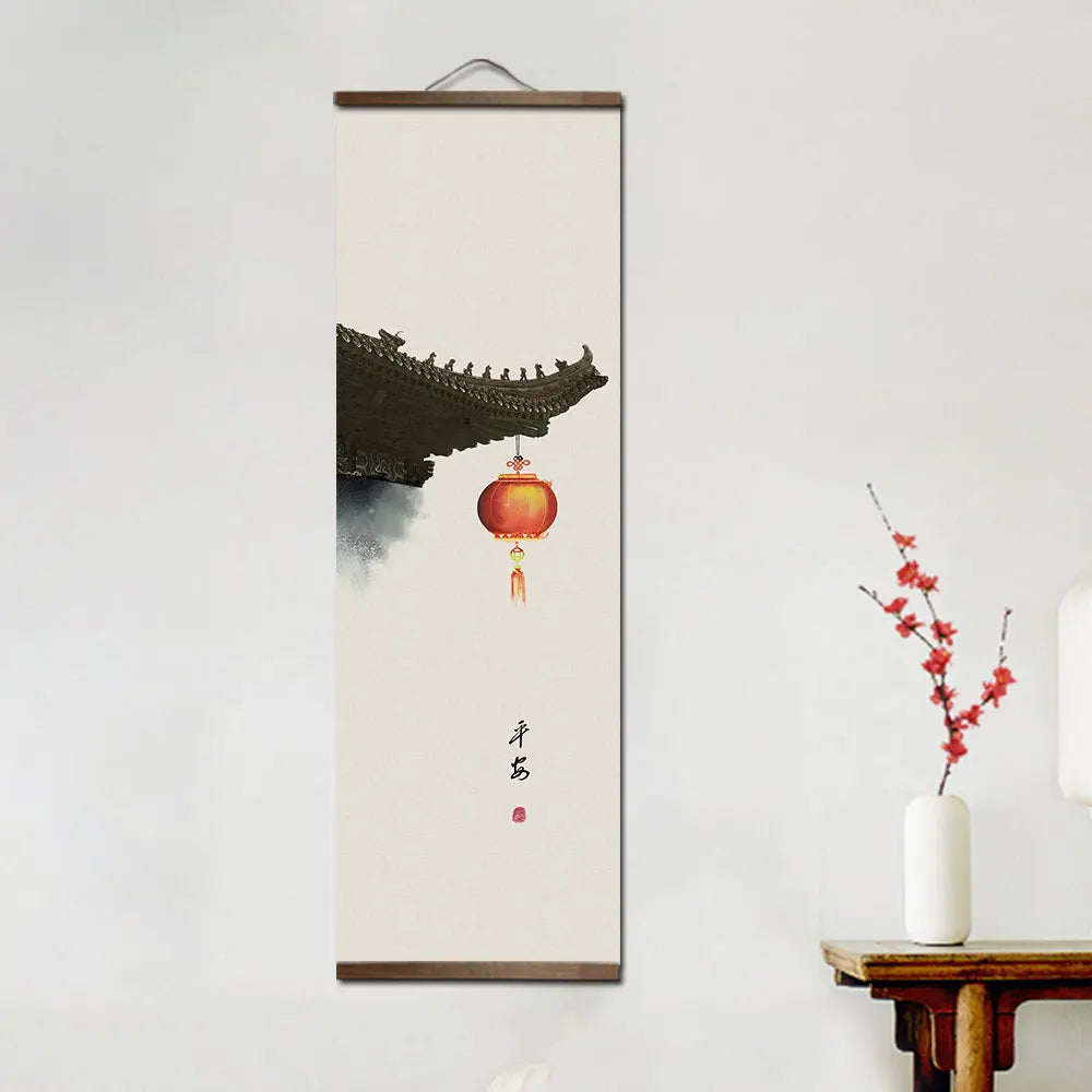 Chinese Ancient Architectural Style Canvas Scroll Painting Posters Prints Wall Art Pictures for Livingroom Home Decor With Frame