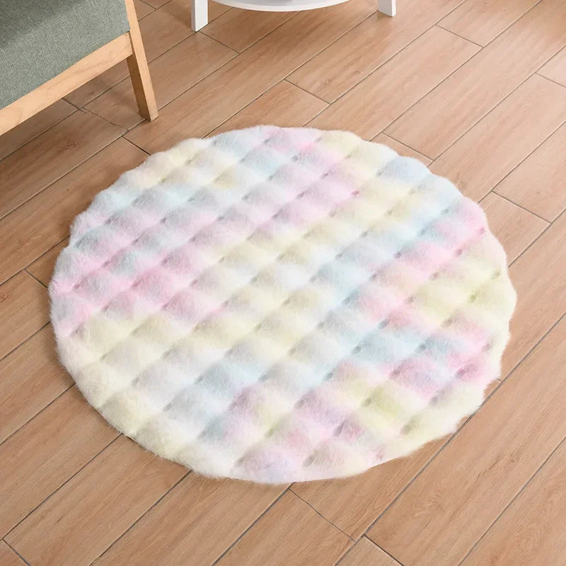 Faux Fur Round Carpets Luxury Bubble Shaped Plushrugs for Bedroom Decor Non Slip Dressing Table Area Rugs Soft Fluffy Floor Mat