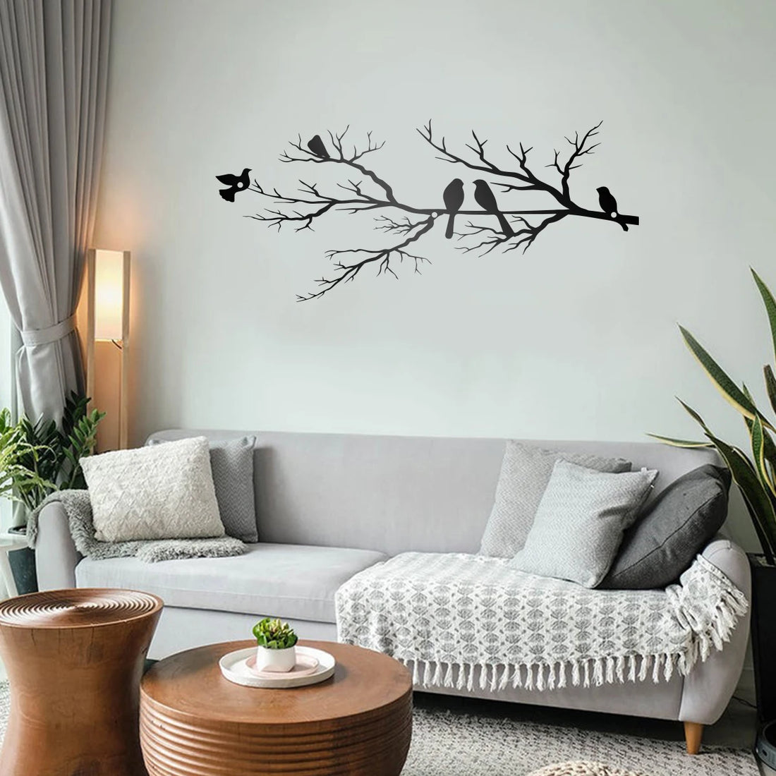 Birds on Branch Metal Wall Art Decor Simplicity Black Silhouette Sign Love Bird Hanging Ornament Bedroom Living Room Decoration