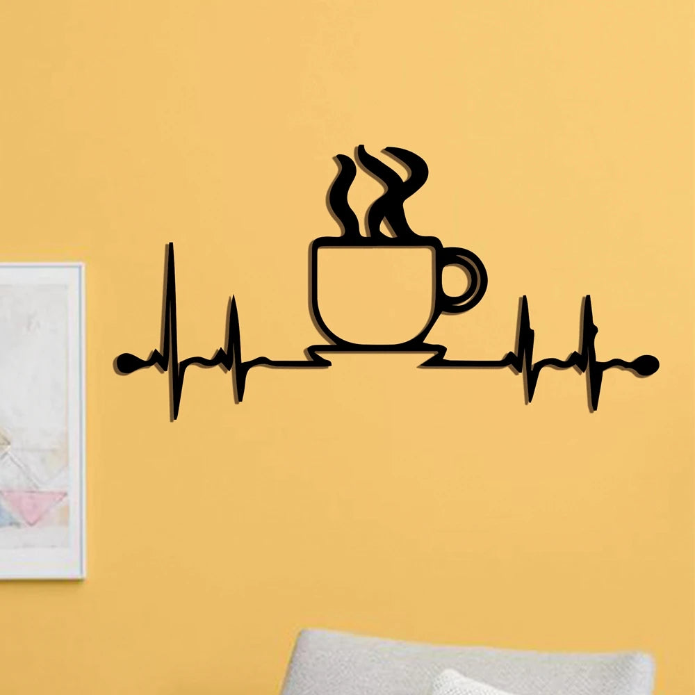 New Heartbeat Coffe Cup Iron Wall Plaque Metal Plate Signs For Coffe Shop Decor Catering Tin art Plaque Coffe Bar