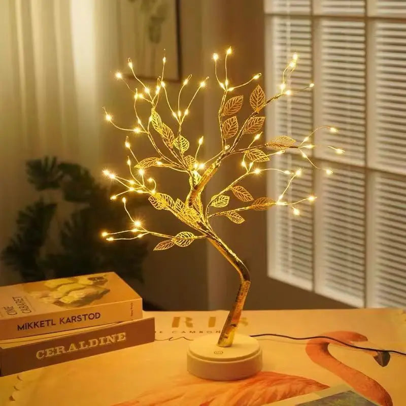 Home Decoration USB/Battery Powered Touch Switch Warm White Artificial Bonsai Cherry Blossom Desktop Tree LED Lamp Light