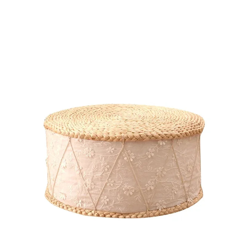 Round Step Stool for Living Room Hand Grass Woven Tassel Children's Seat Multi-Scene Furniture for Home Aesthetic and Functional