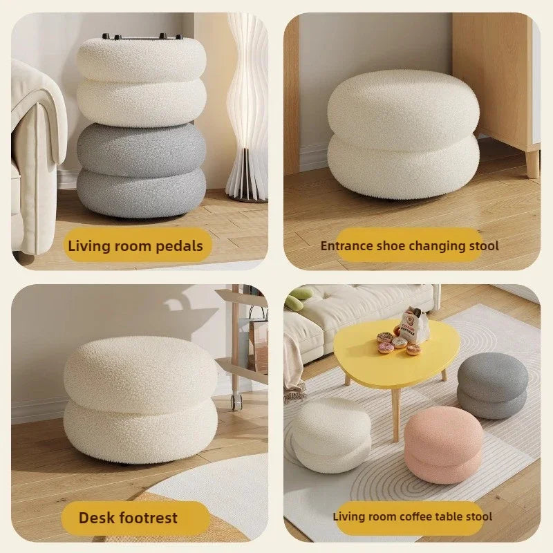 Internet Celebrity Creative Cream Style Round Stool Furniture Home Entrance Shoe Changing Stool Girl's Bedroom Makeup Chair