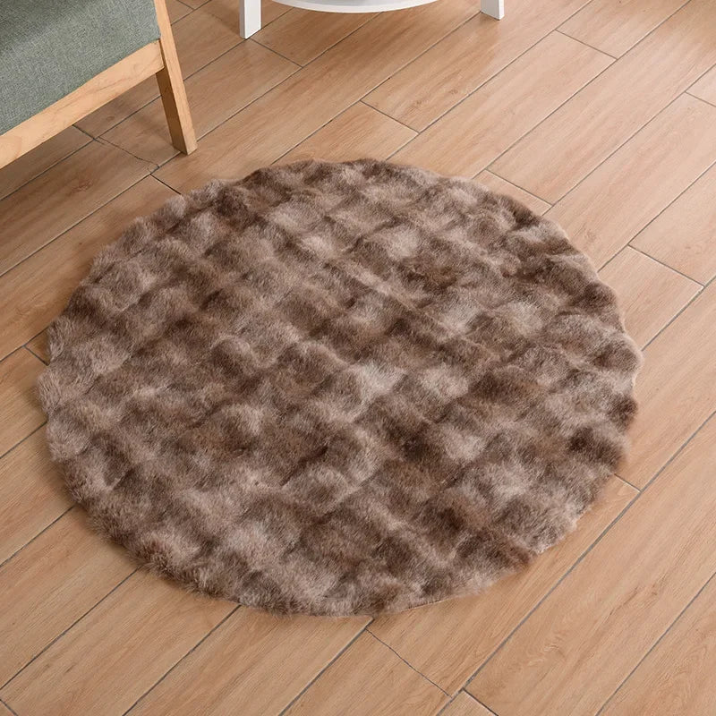 Faux Fur Round Carpets Luxury Bubble Shaped Plushrugs for Bedroom Decor Non Slip Dressing Table Area Rugs Soft Fluffy Floor Mat