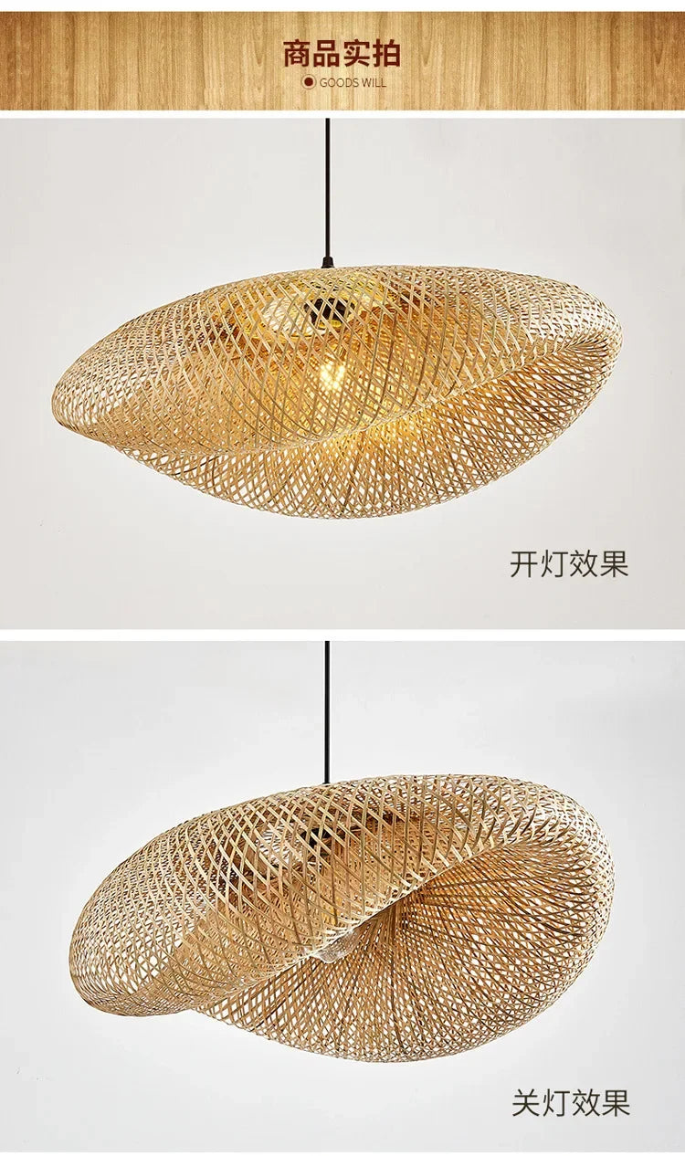 Bamboo Hand Weaving Pendant Lights 38cm Hanging LED Ceiling Lamp Chandelier Fixture Rattan Hand Craft Woven Home Bedroom Decor