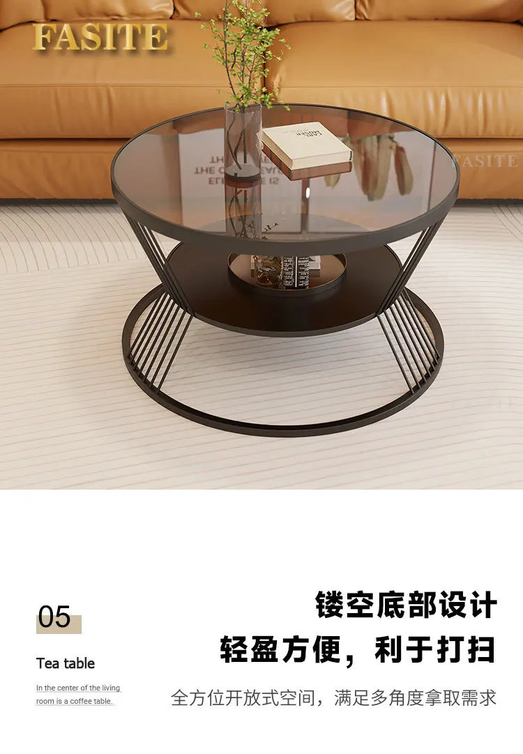 White Nordic Coffee Table Glass Shelf Transparent Modern Round Coffee Table Living Room Apartamento Mesa Furniture For Home