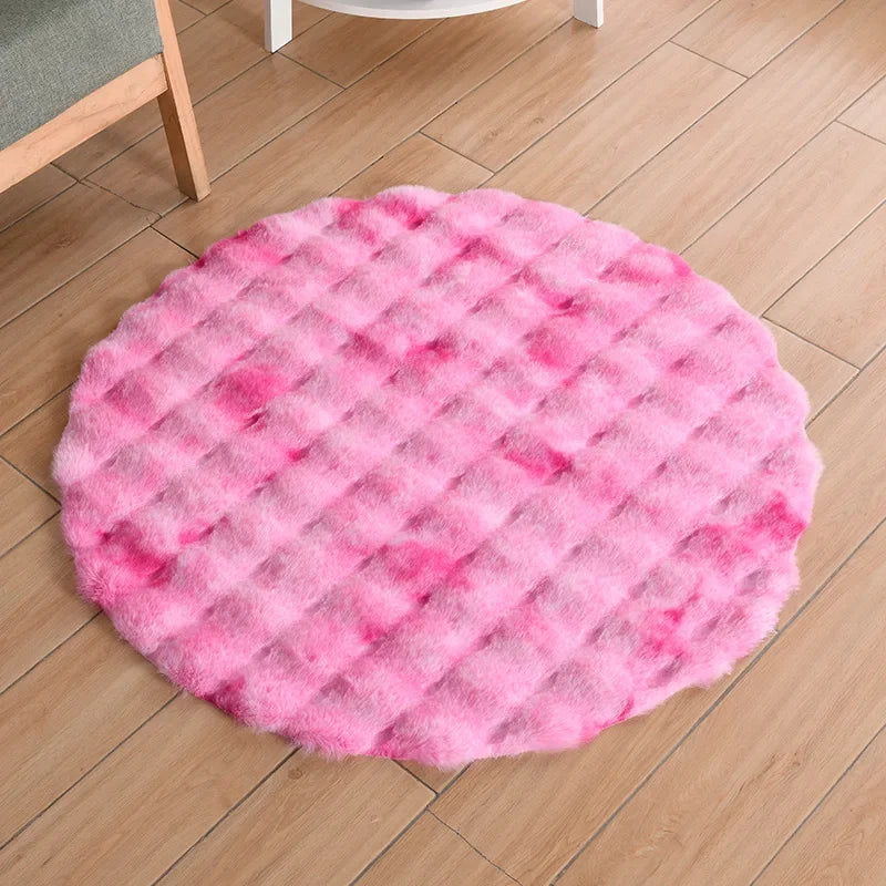 Faux Fur Round Carpets Luxury Bubble Shaped Plushrugs for Bedroom Decor Non Slip Dressing Table Area Rugs Soft Fluffy Floor Mat