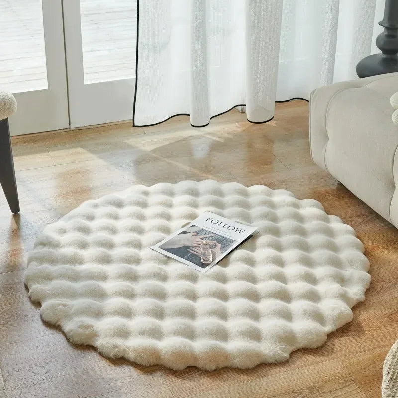 Faux Fur Round Carpets Luxury Bubble Shaped Plushrugs for Bedroom Decor Non Slip Dressing Table Area Rugs Soft Fluffy Floor Mat