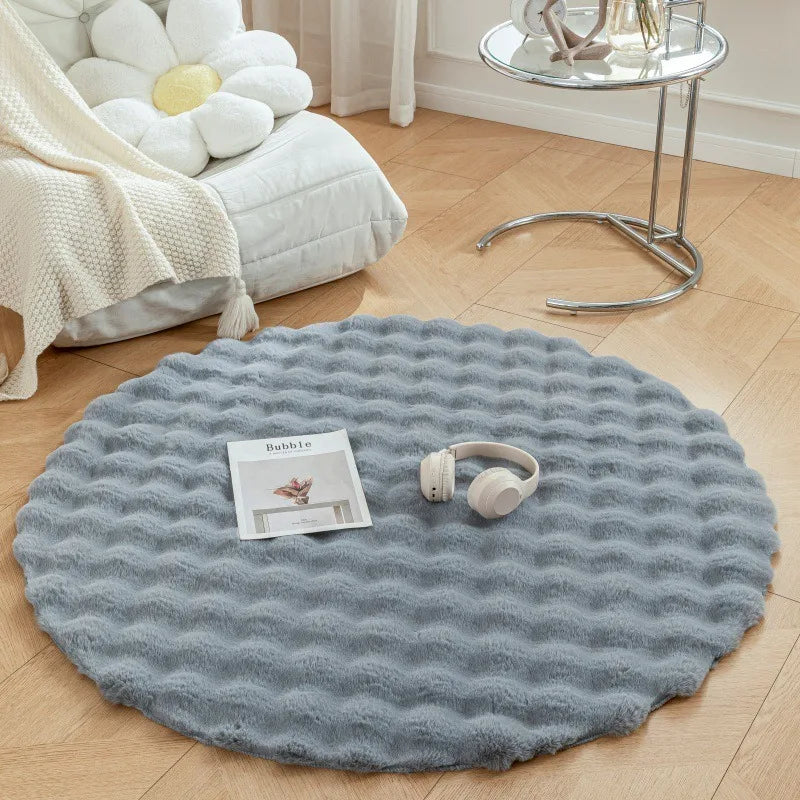 Faux Fur Round Carpets Luxury Bubble Shaped Plushrugs for Bedroom Decor Non Slip Dressing Table Area Rugs Soft Fluffy Floor Mat