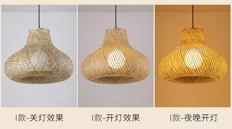 Bamboo Hand Weaving Pendant Lights 38cm Hanging LED Ceiling Lamp Chandelier Fixture Rattan Hand Craft Woven Home Bedroom Decor