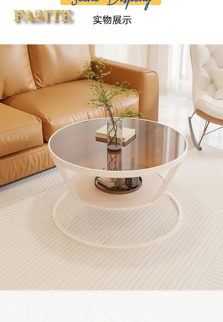 White Nordic Coffee Table Glass Shelf Transparent Modern Round Coffee Table Living Room Apartamento Mesa Furniture For Home