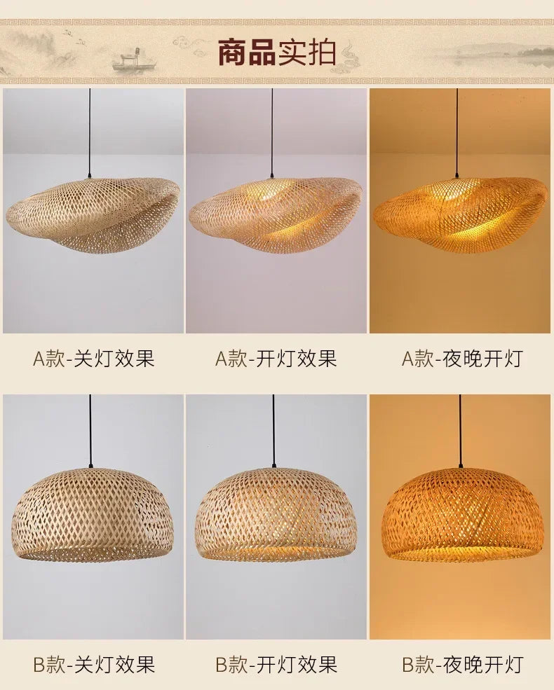 Bamboo Hand Weaving Pendant Lights 38cm Hanging LED Ceiling Lamp Chandelier Fixture Rattan Hand Craft Woven Home Bedroom Decor