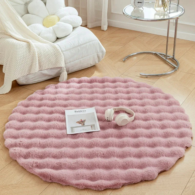 Faux Fur Round Carpets Luxury Bubble Shaped Plushrugs for Bedroom Decor Non Slip Dressing Table Area Rugs Soft Fluffy Floor Mat