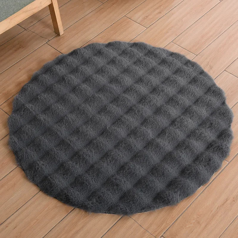 Faux Fur Round Carpets Luxury Bubble Shaped Plushrugs for Bedroom Decor Non Slip Dressing Table Area Rugs Soft Fluffy Floor Mat