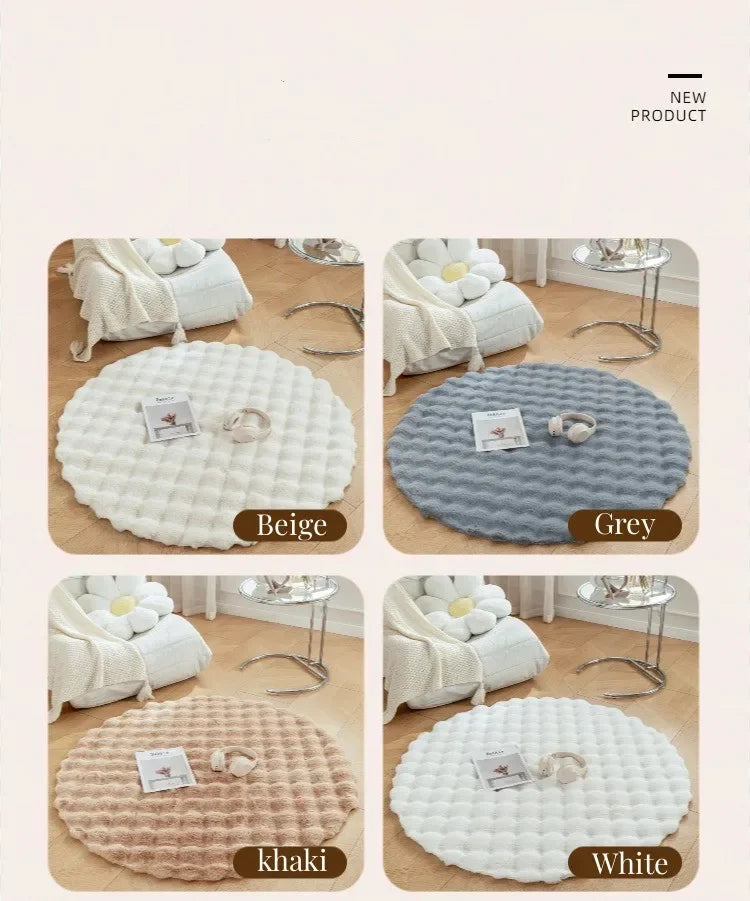 Faux Fur Round Carpets Luxury Bubble Shaped Plushrugs for Bedroom Decor Non Slip Dressing Table Area Rugs Soft Fluffy Floor Mat