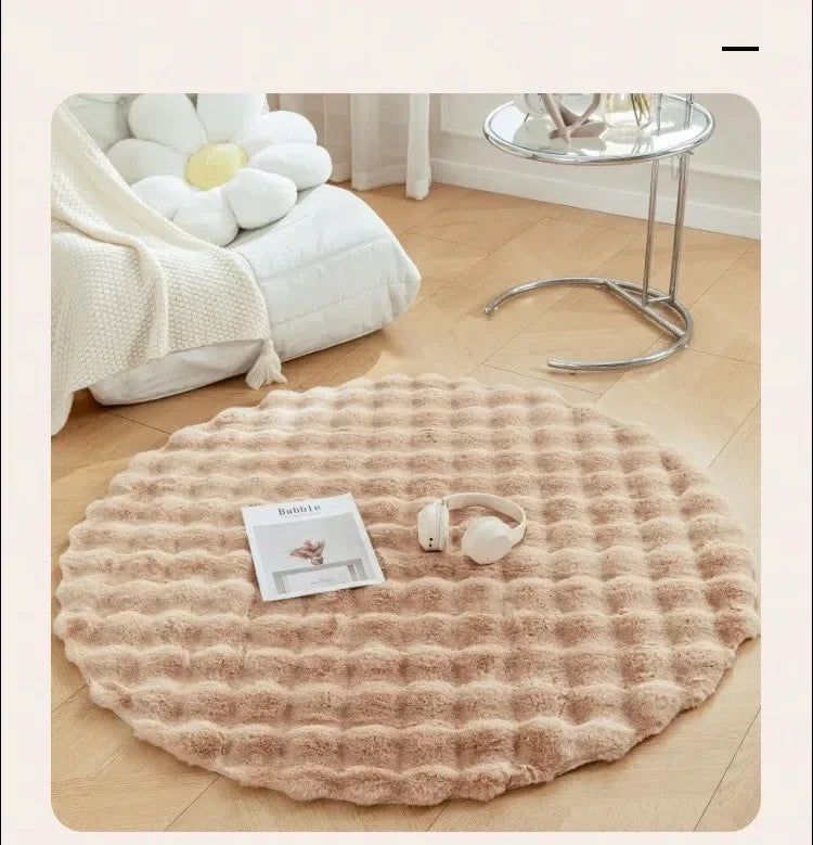 Faux Fur Round Carpets Luxury Bubble Shaped Plushrugs for Bedroom Decor Non Slip Dressing Table Area Rugs Soft Fluffy Floor Mat