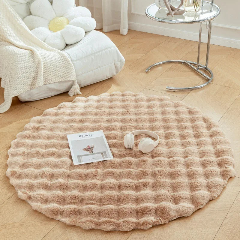 Faux Fur Round Carpets Luxury Bubble Shaped Plushrugs for Bedroom Decor Non Slip Dressing Table Area Rugs Soft Fluffy Floor Mat