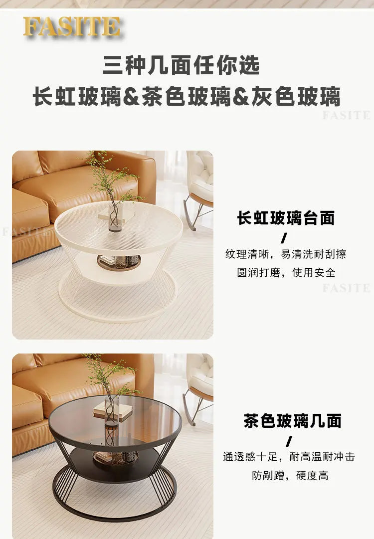 White Nordic Coffee Table Glass Shelf Transparent Modern Round Coffee Table Living Room Apartamento Mesa Furniture For Home