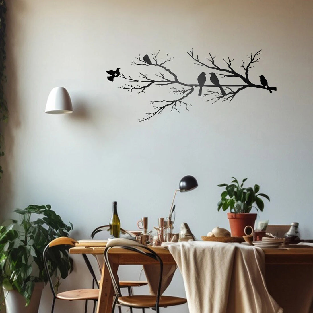 Birds on Branch Metal Wall Art Decor Simplicity Black Silhouette Sign Love Bird Hanging Ornament Bedroom Living Room Decoration