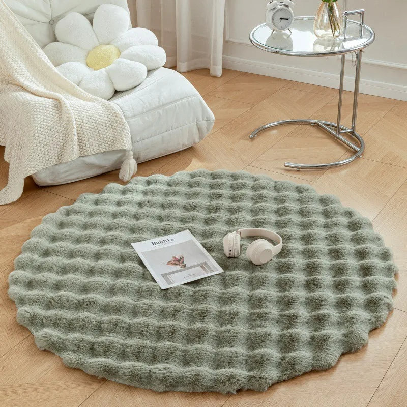 Faux Fur Round Carpets Luxury Bubble Shaped Plushrugs for Bedroom Decor Non Slip Dressing Table Area Rugs Soft Fluffy Floor Mat