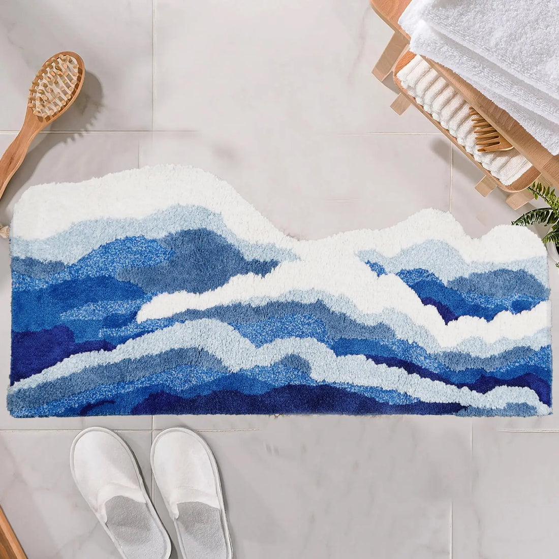 Blue Wave Rug Aesthetic Tufting Antislip Carpet Mini Bathroom Mat Ocean Sea Tufted Carpet House Decoration Kid Room Bedside Rug