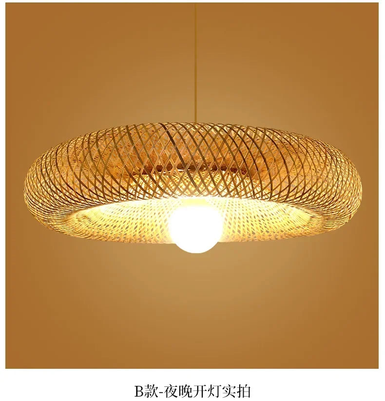 Bamboo Hand Weaving Pendant Lights 38cm Hanging LED Ceiling Lamp Chandelier Fixture Rattan Hand Craft Woven Home Bedroom Decor