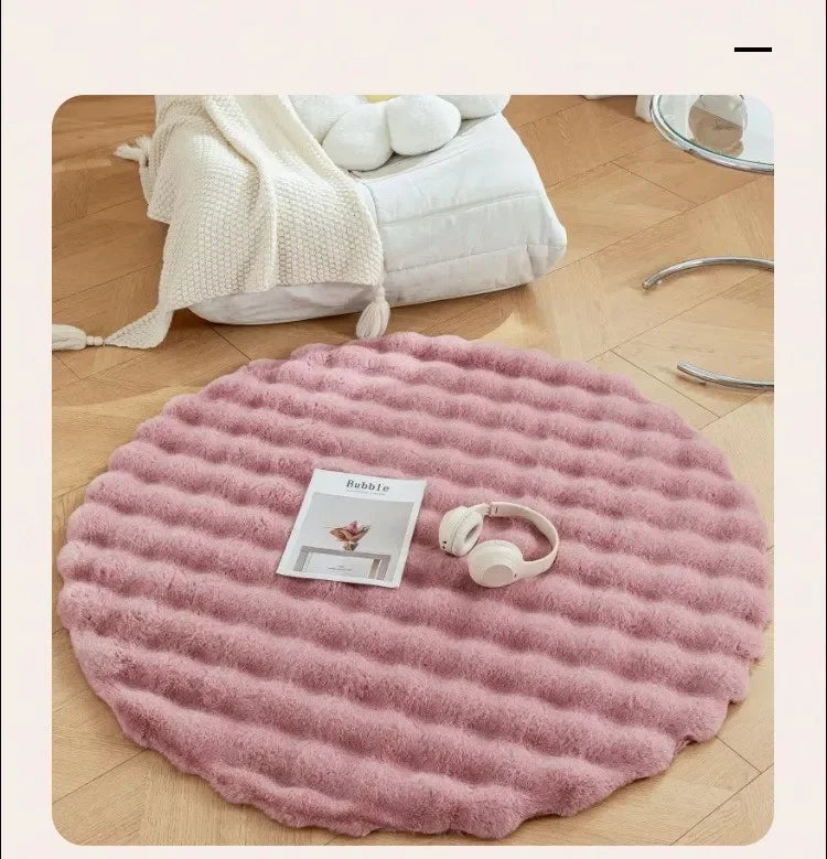 Faux Fur Round Carpets Luxury Bubble Shaped Plushrugs for Bedroom Decor Non Slip Dressing Table Area Rugs Soft Fluffy Floor Mat