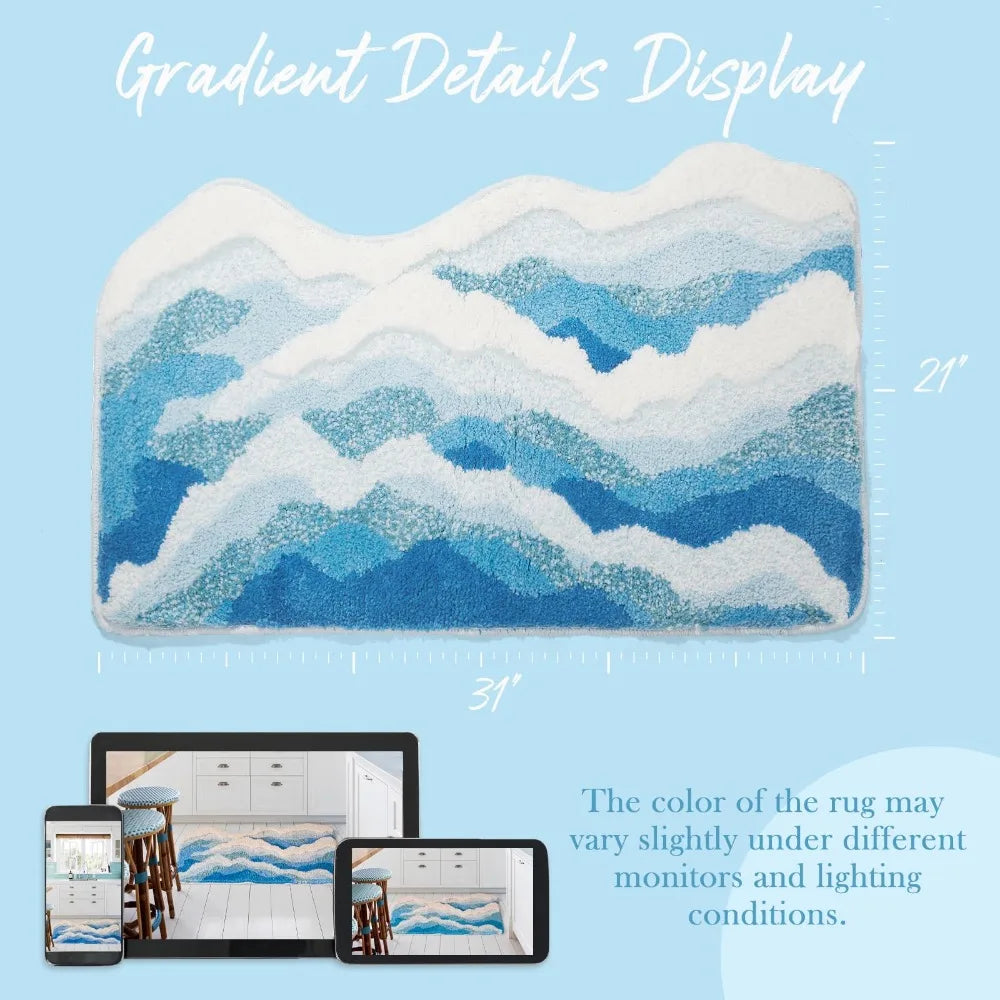 Blue Wave Rug Aesthetic Tufting Antislip Carpet Mini Bathroom Mat Ocean Sea Tufted Carpet House Decoration Kid Room Bedside Rug