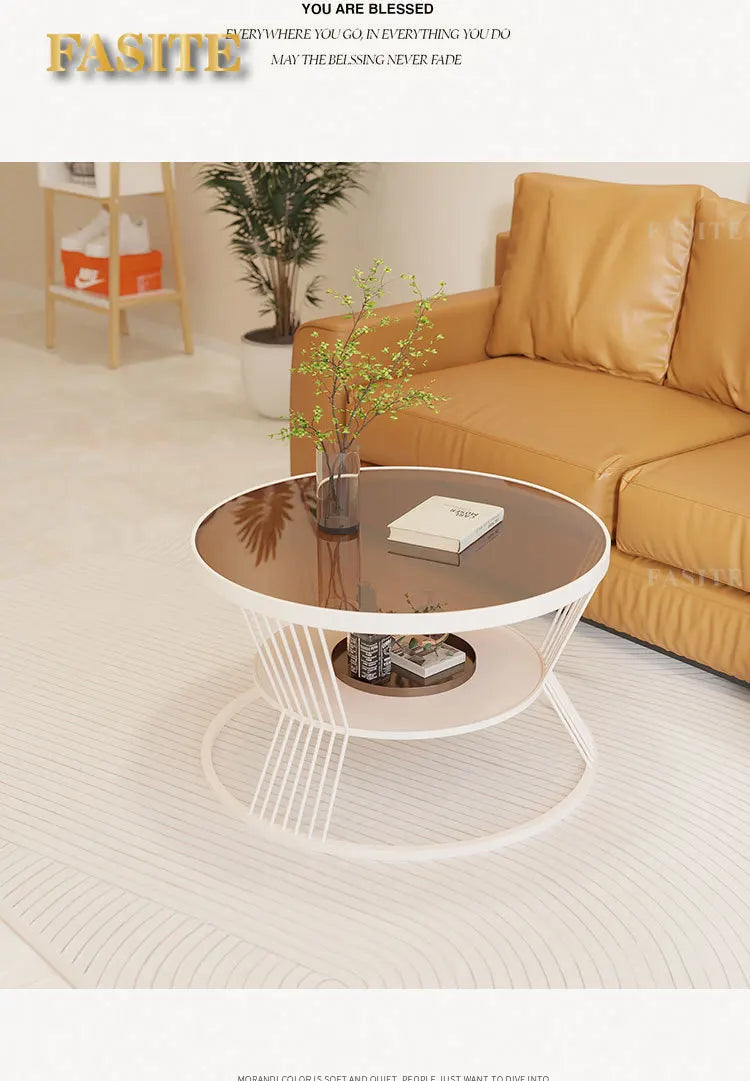 White Nordic Coffee Table Glass Shelf Transparent Modern Round Coffee Table Living Room Apartamento Mesa Furniture For Home