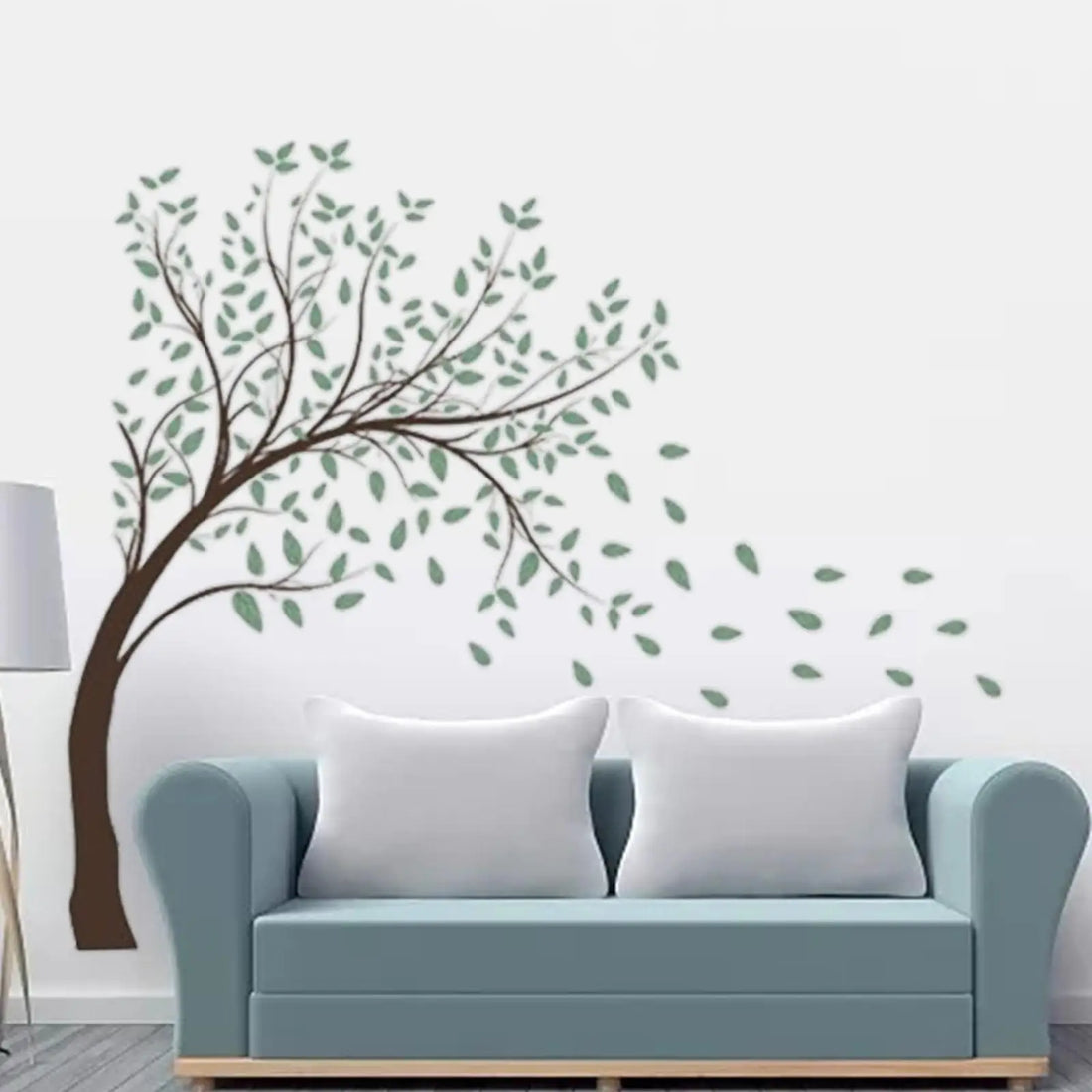 Tree Wall Decals Murals Decorative, Green Leaves Wall Stickers, Wall Art Decor for Office Sofa TV Background, Home Decoration