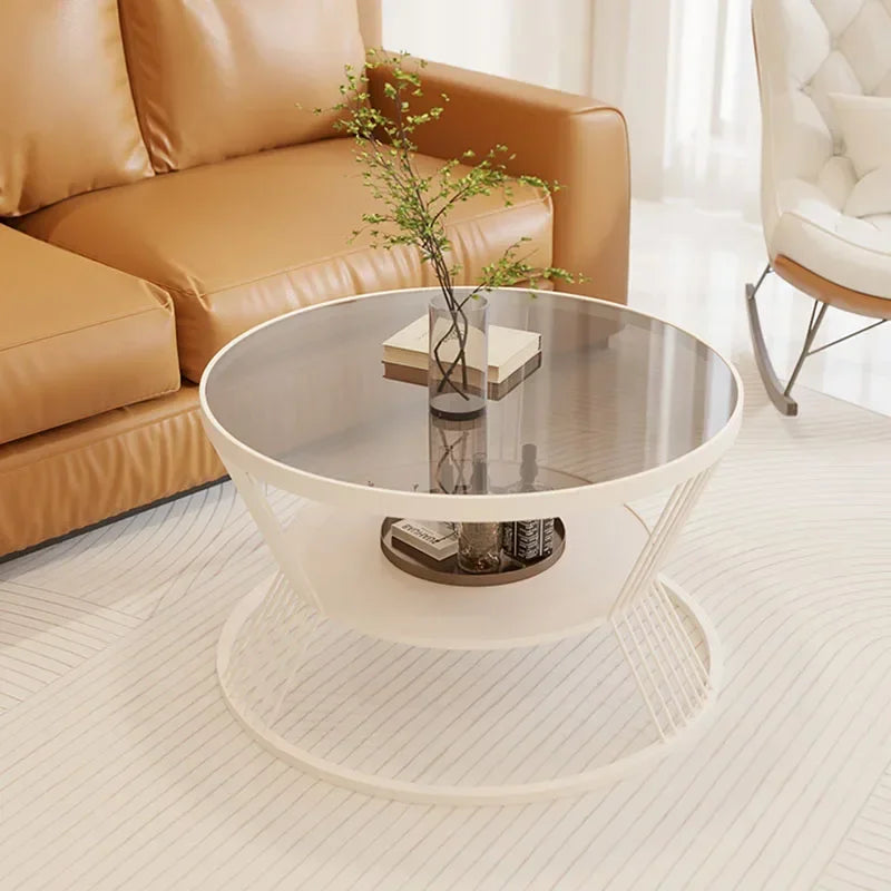 White Nordic Coffee Table Glass Shelf Transparent Modern Round Coffee Table Living Room Apartamento Mesa Furniture For Home