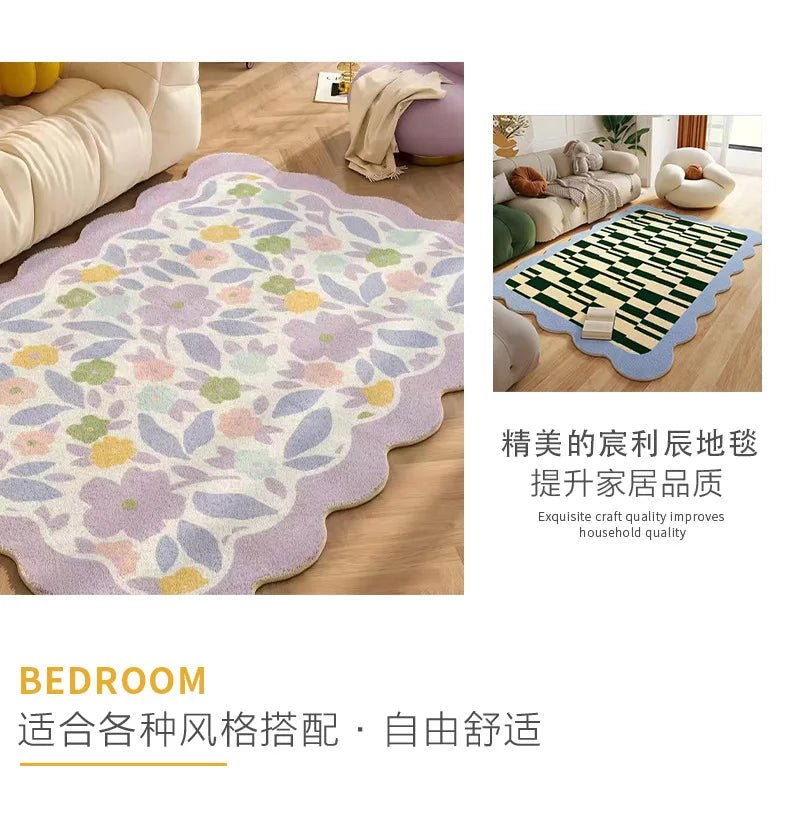 Ins Flower Living Room Carpet Home Sofa Bedroom Large Area Rug Colorful Living Room Thickened Decor Rug Non-slip Coffee Mat