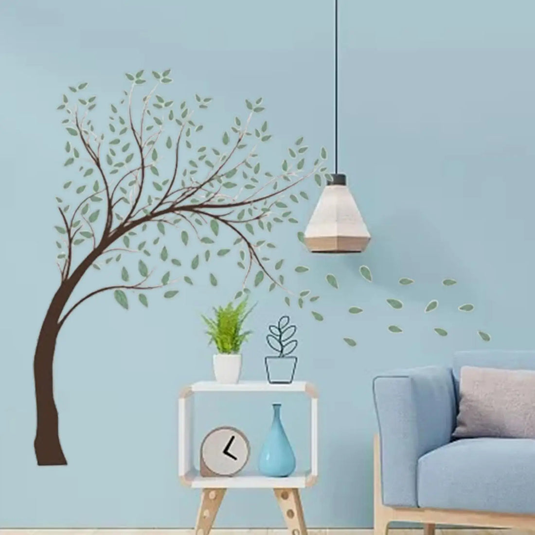 Tree Wall Decals Murals Decorative, Green Leaves Wall Stickers, Wall Art Decor for Office Sofa TV Background, Home Decoration