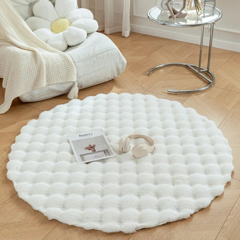 Faux Fur Round Carpets Luxury Bubble Shaped Plushrugs for Bedroom Decor Non Slip Dressing Table Area Rugs Soft Fluffy Floor Mat