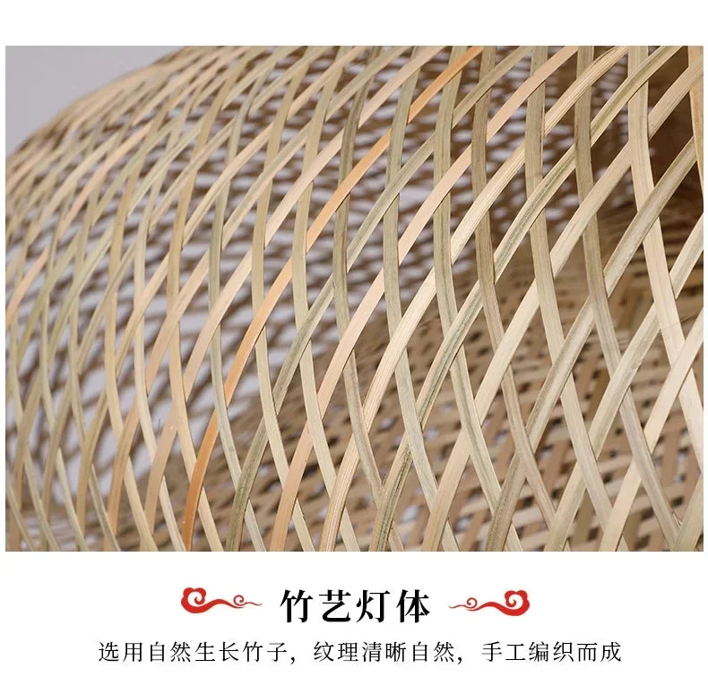 Bamboo Hand Weaving Pendant Lights 38cm Hanging LED Ceiling Lamp Chandelier Fixture Rattan Hand Craft Woven Home Bedroom Decor