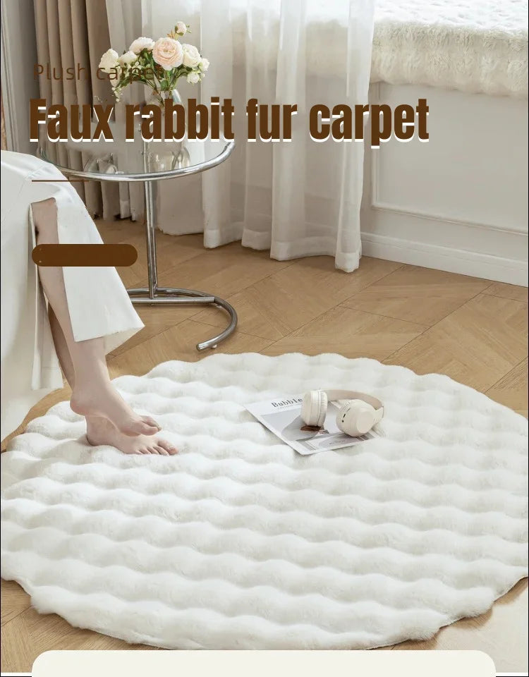 Faux Fur Round Carpets Luxury Bubble Shaped Plushrugs for Bedroom Decor Non Slip Dressing Table Area Rugs Soft Fluffy Floor Mat